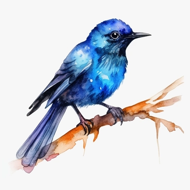 Asian Fairy-bluebird, water color style, clipart, white background