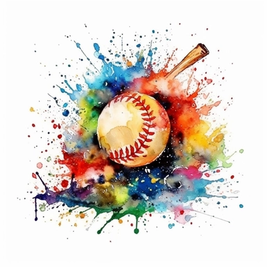 watercolor colorful clipart of a lively baseball game, hd, on white background