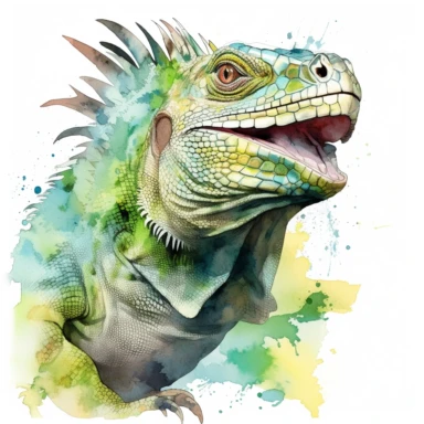 Green iguana mother, watercolor, sharp illustration clipart, insane detail, white background