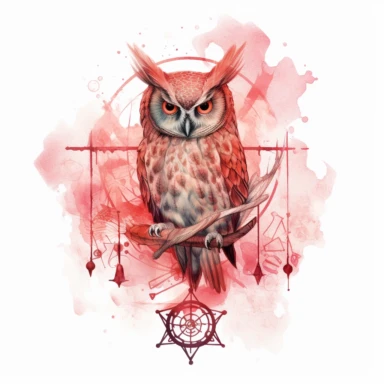 a witch owl clipart image, in the style of mystic mechanisms, pencil art illustrations, very subtle scarlet tones, reimagined by industrial light and magic, lith printing, illusory images, watercolor clipart , isolated whit background