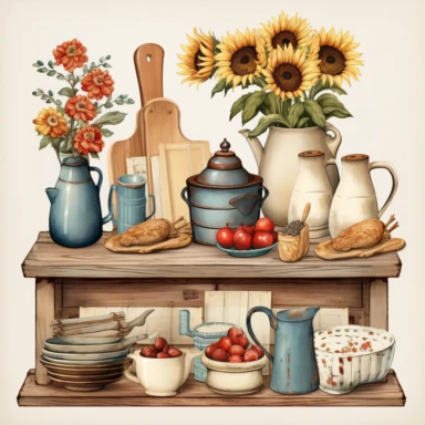 country kitchen items, clipart