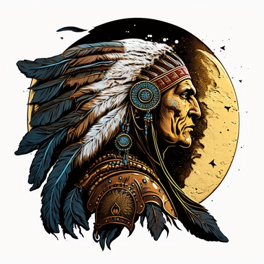 moon background apache warior Clipart color sketch