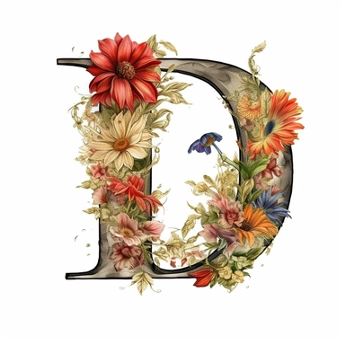 clipart, white background, letter D, Floral Alphabet Clipart