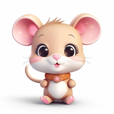 clipart, cute kawaii mouse isolated on a white background, cartoon style, chibi style, vector, 3D, no shadows