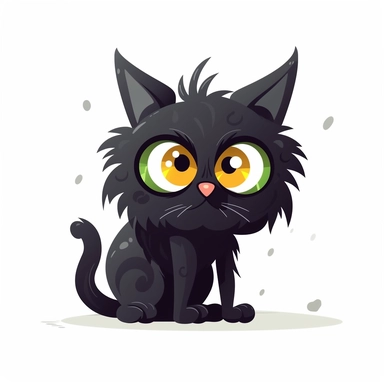 shaggy cartoon style wet black cat with a wide eyed, desperate look, begging to be let insisedsilhouette vector flat simple identification symbol white backround white background minimalistic clipart png svg