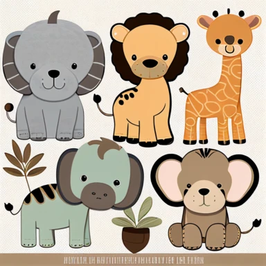 Baby Safari Animals Clipart Design