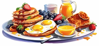 intercontinental breakfast, comic clipart on white background