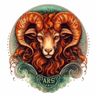 old style fire aries zodiac, vector design illustration, in the style of detailed heavy metal embroidery, hand-painted details, Horoscope Clipart, isolated white background
