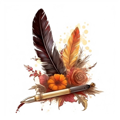 writing pen feather book flower digital clipart on white background