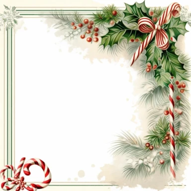 clipart with white background, Candy canes and pine boughs with pretty Christmas bow as a partial page border, clearly defined separate image, high quality--ar3:4-no mockups, watermarks, numbers, writing, letters--q2--v5.1--s1000