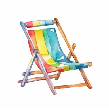 Watercolor Summer Lawn Chair clipart, Minimalist, bright colors, isolated white background, 8k