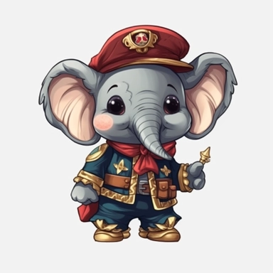 cute elephant in a Pirate Costume, cartoon clipart, isolated white background, 32k