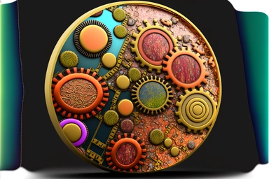3D patchwork clipart, microscopic photography, steampunk, stitched fabric petri dish, colorful die cut sticker, patchwork quilted mechanical bacteria virus, 3D, HD, unreal engine, 8k