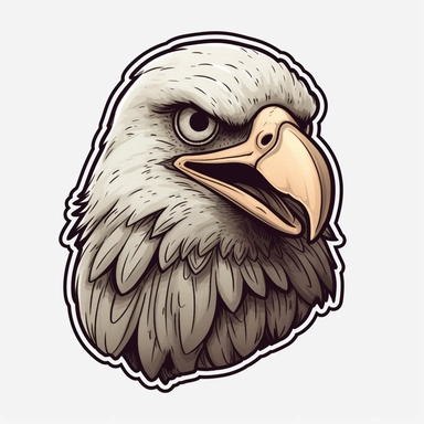 Cute Bald Eagle, happy and smiling, bold line, grey outline, clipart, sticker, white background, no shadow, 8k detail