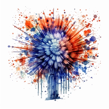 Patriot Firework For 4th Of July Watercolor Sublimation Clipart,Cartoon,hyper realistic, intricate detail, illustration style,high solution,on the white background