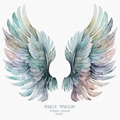 Angel Wings Watercolor Clipart set against a serene seascape, where the wings appear as if emerging from the gentle waves of a tranquil ocean. The watercolor technique is used to evoke a sense of fluidity and movement, with the wings depicted in shades of turquoise and soft blue, mirroring the colors of the sea and sky. The artist skillfully captures the intricate details of the feathers, using delicate brushstrokes to create a sense of lightness and grace. The overall ambiance is one of serenit