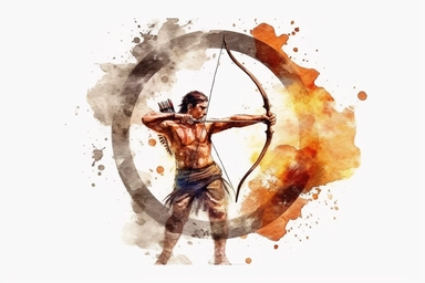 Watercolor, Craft a shot of a archer hitting the bullseye with an arrow clipart, hd, on a white background, spaced out