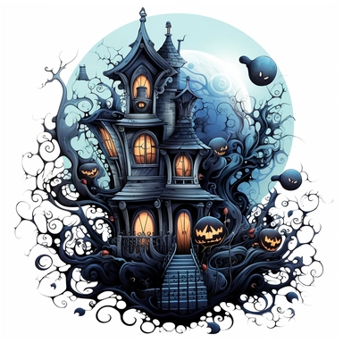 spooky halloween decoration, clipart, cartoon, intricate details, white background