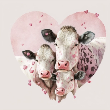pink valentine cow print hearts, Lilla Rogers agency, watercolor, fairytale, folkart, clipart, white background