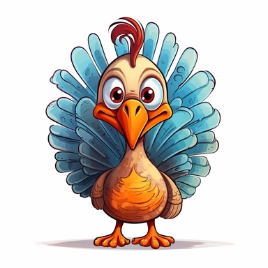funny cartoon turkey thanksgiving modern clipart vector, white background, no outline
