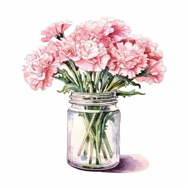 a bunch of carnations in a glass jar no water mark, water colour clipart