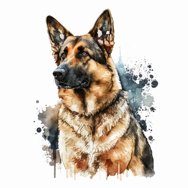 a watercolor art painting of a German Shepherd, clipart, white background