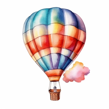 watercolor painting, a cute hot air balloon clipart, dicut clipart on white background