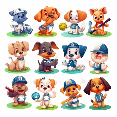 Dogs monsters with sports activities at the clip art
