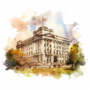 a United Kingdom Buckingham Palace in the style of watercolour clipart with detailed brush strokes