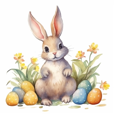 cute bunny with open Eggs, easter day, Spring Floral, detailswatercolor clipart,removing background