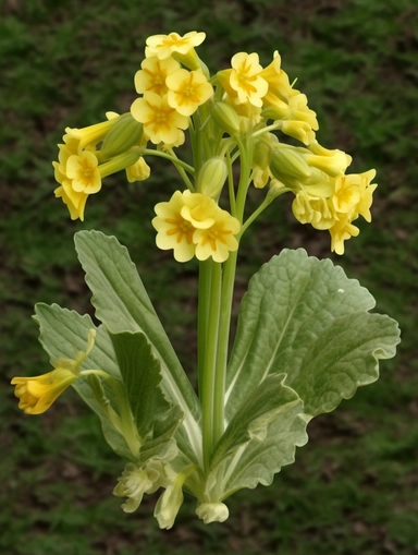 Isometric Sticker Clip Art of Primula Veris bunch of Cowslip Flowers, long blossoms, realistic features, children friendly, illustrated in a playful and realistic style, perfect for any special occasion, cut out in the shape of a Cowslip Flower, with no visible background, giving it the appearance of a sticker, conveying a mystical and whimsical mood, edited with Adobe Photoshop to adjust brightness and contrast, rendered as a transparent PNG file with a high resolution to ensure a crisp and cle