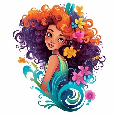 a clipart art T-shirt design black African American magical Afro hair color colorful mermaid long mermaid color pop tail of the the sea cartoon Disney Pixar