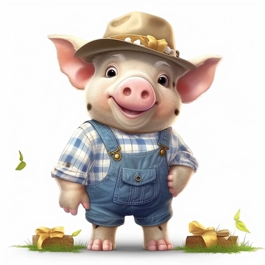 Adorable cute fantasy pig dressed like a farmer, nursery art, clipart image, lineart image, white background, very detailed, 8k