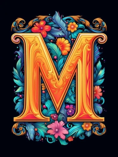 The capital letter M:in the Artistic style, clipart for nursery, vibrant colors,Vector, white background,Solid Background, Sharpness and clarity,masterpiece, trending on Artstation and Dribbble.