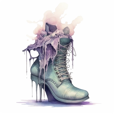 Pastel creepy witches shoe clipart image, in the style of mystic mechanisms, subtle pastel tones, pencil art illustrations, soft pastel tones, reimagined by industrial light and magic, litho printing, illusory images, watercolor clipart