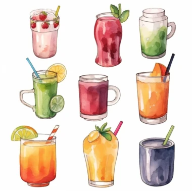 cold beverage clipart, watercolor, white background,
