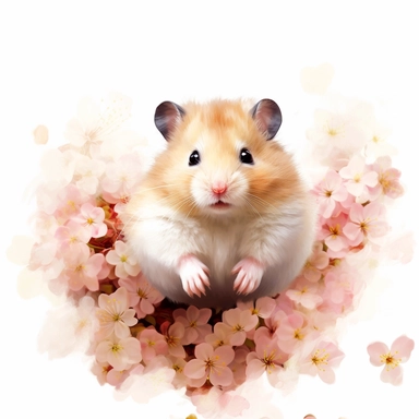 hamster Among blossoms, white background, clipart