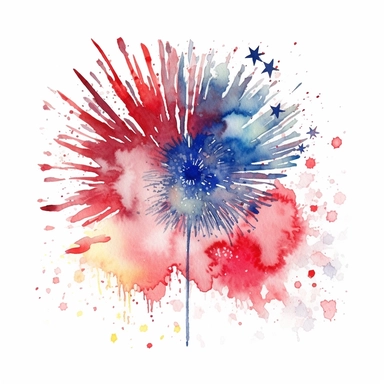 watercolor american patriotic flag fireworks clipart illustration, centred, vibrant colors, add the flag , on a white background, no watermark, no logo, no writing