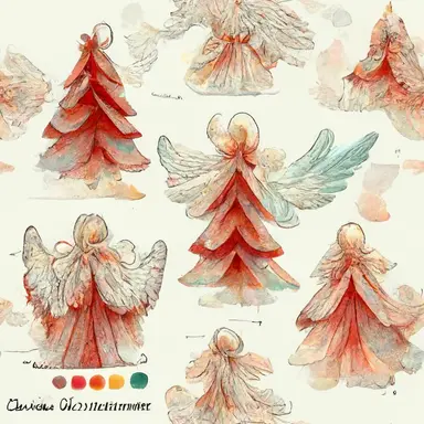 chistmas angels pattern, gradient background in watercolor clipart style