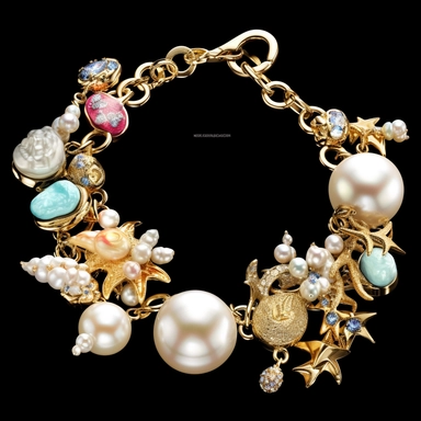 generate a clipart depicting perfect gemstone bracelet with intricate details and a lustrous surface. slender and lightweight small gemstone swarovski charms top view for product sales sophisticated locking ornament S-hook clasp truly timeless elegance premium luxury AAA+ opal adularescence incorporating precious gemstone gold druzy treasure delightful expensive big very clearly baroque pearl luster organic forms gold plated fresh water pearls ornate seamless pattern photo realistic honestly rea