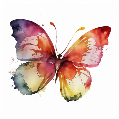 watercolor butterfly clipart, flying butterly, red, yellow, bright colors, no outlines, white background, no text