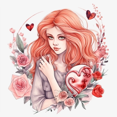 SAINT VALENTINE'S DAY clipart , original hand drawing, style of the artwork, mood of the aartwork, white background, 8K quality, ultra detailed , clipart, white background, High Quality, ultra detailed