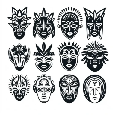 carnival masks ,simplified monochrome lineart vector outline , glyph icon style, clipart, svg cut file