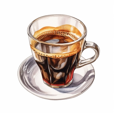 watercolor ultra realistic and hyper detailed illustration of espresso coffee, clipart, white background