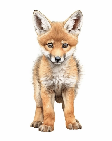detailed watercolor Baby Coyote as is , hyper realistic, isolated on a white background, clipart