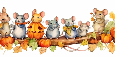 a doodle border for halloween, cute, mice, watercolor, clip art style