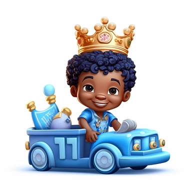 seameless isolated blue crown plush blue toy train, african- american boy happy illustrations clipart crisp white background