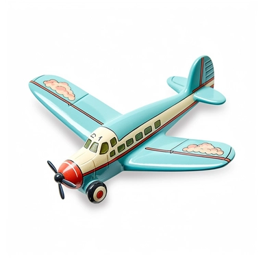 Vintage Hand painted pastel clipart of a toy airplane wall hanger in the style of vintage nursery kitsch Lefton, retro midcentury 1950’s, white background, contour