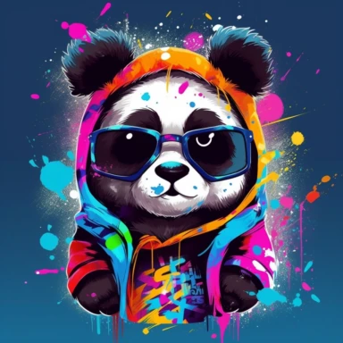 please create pixar style character clipart of a Panda dressed like KPOP, front view, new era digital art, splashed colourful