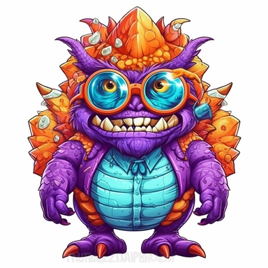 cartoon nerdy monster, vector sticker art, t-shirt design, high quality 8k, sharp lines, highly detailed, Sublimation Clipart ,Cartoon,hyper realistic, intricate detail, illustration style,high solution,on the white background